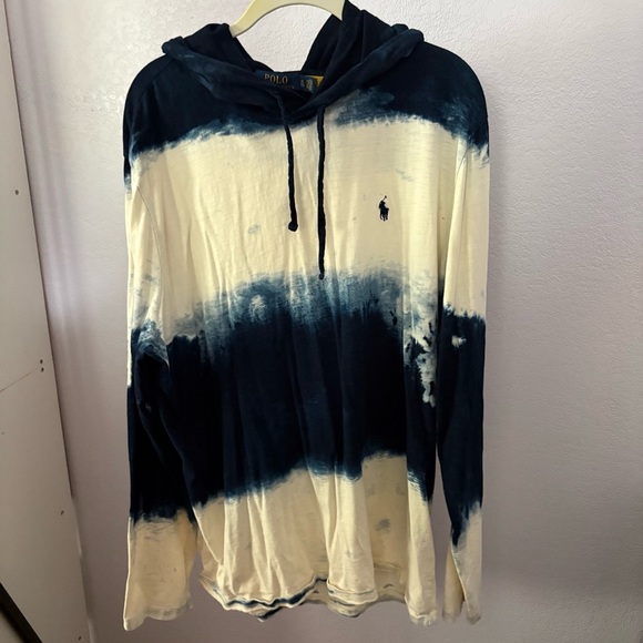 Polo Ralph Lauren Other - POLO RALPH LAUREN sz XL Hooded Jersey L/S Tshirt Tie Dye Stripe Blue White
